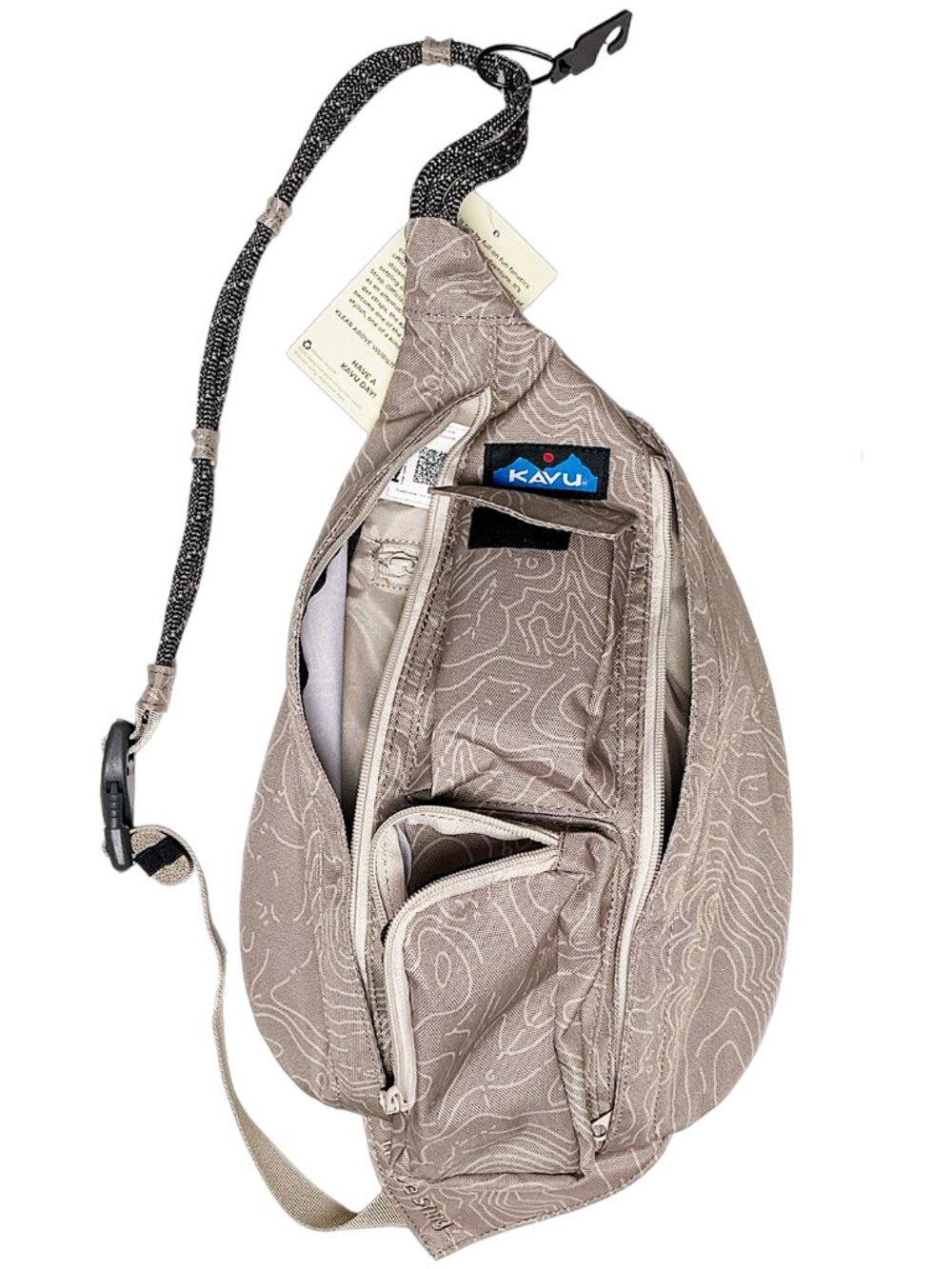 KAVU Mini Rope Sling Bag Taupe Topo Crossbody Backpack NWT - Picture 3 of 10